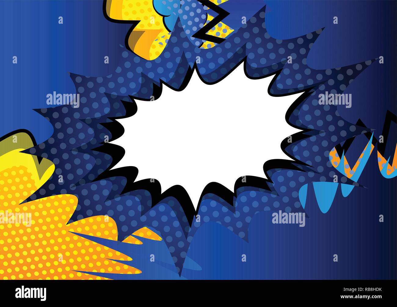 Vector illustrated retro comic book background with big blank explosion ...