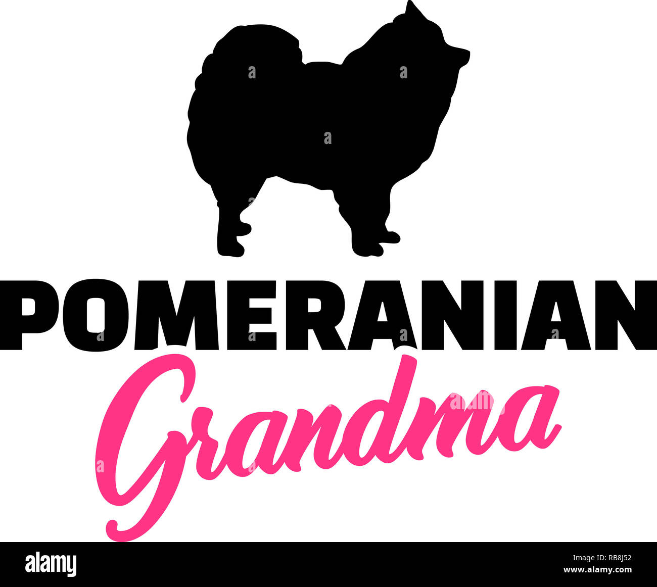 Pomeranian Grandma silhouette pink word Stock Photo