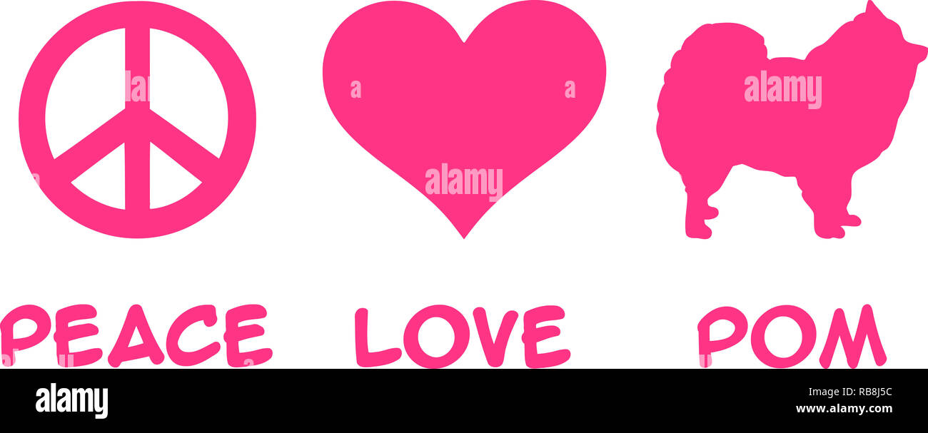 Peace, Love, Pomeranian slogan pink Stock Photo