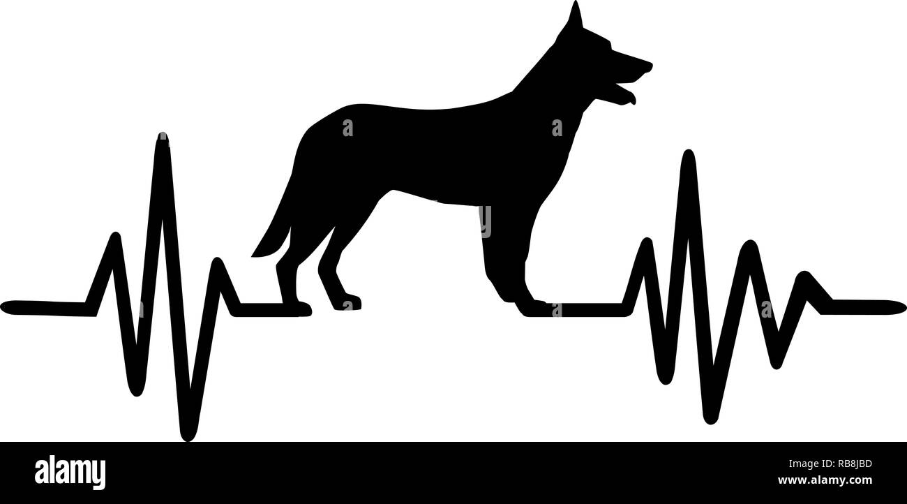 Heartbeat or pulse with German Shepherd silhouette Stock Photo