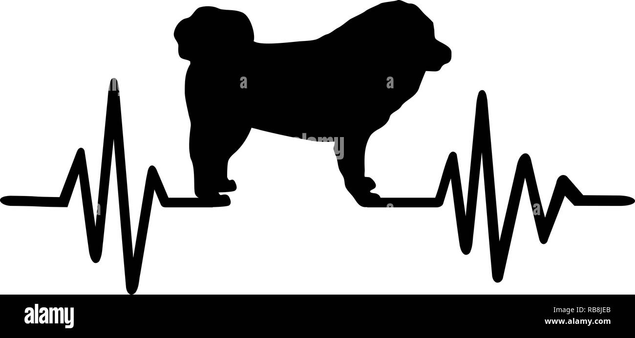 Heartbeat pulse line with Tibetan Mastiff dog silhouette Stock Photo