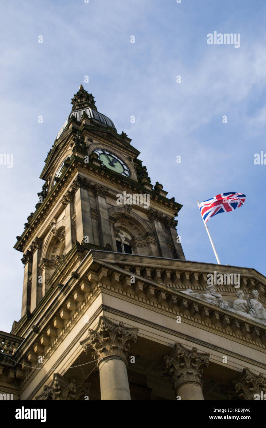 Bolton Town Hall clock tower in the afternoon light. Lancashire