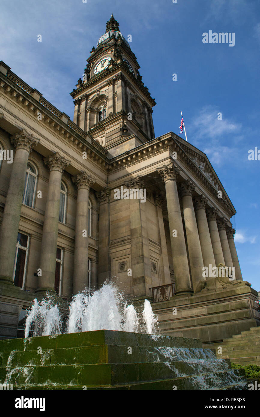 Bolton Town Hall clock tower in the afternoon light. Lancashire