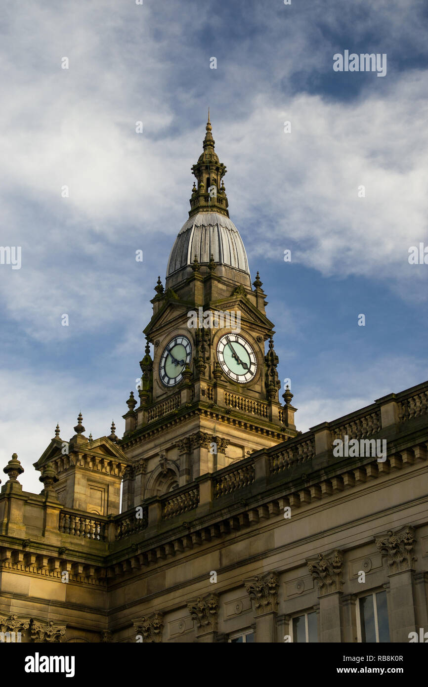 Bolton Town Hall clock tower in the afternoon light. Lancashire