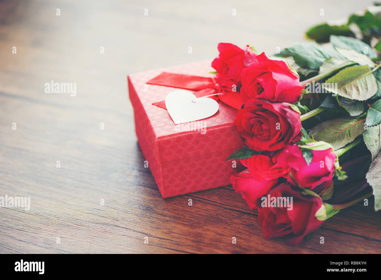 Valentines Day Gift Box Flower Love Concept Red Gift Box With
