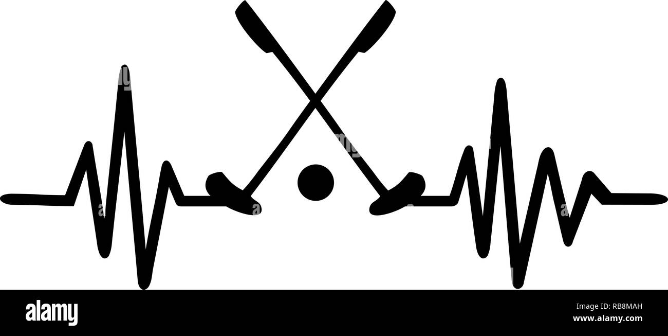 Heartbeat pulse line with two crossed miniature golf clubs and word Stock Photo