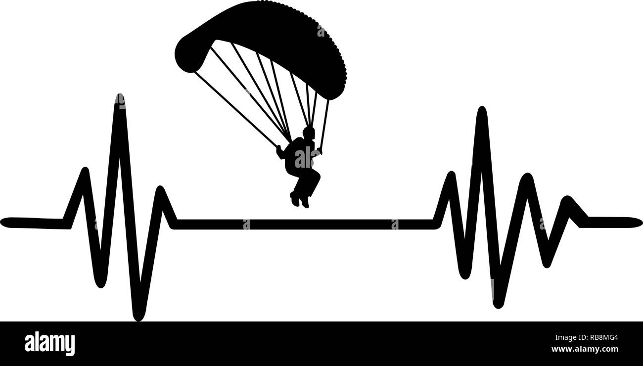 Heartbeat pulse line with flying parachute Stock Photo