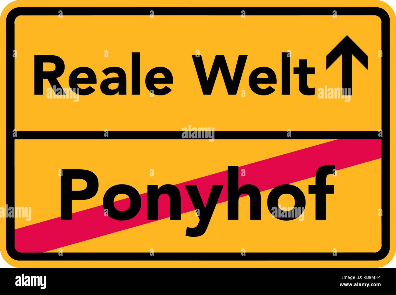 Way to the real word and leaving the pony farm street sign german Stock Photo