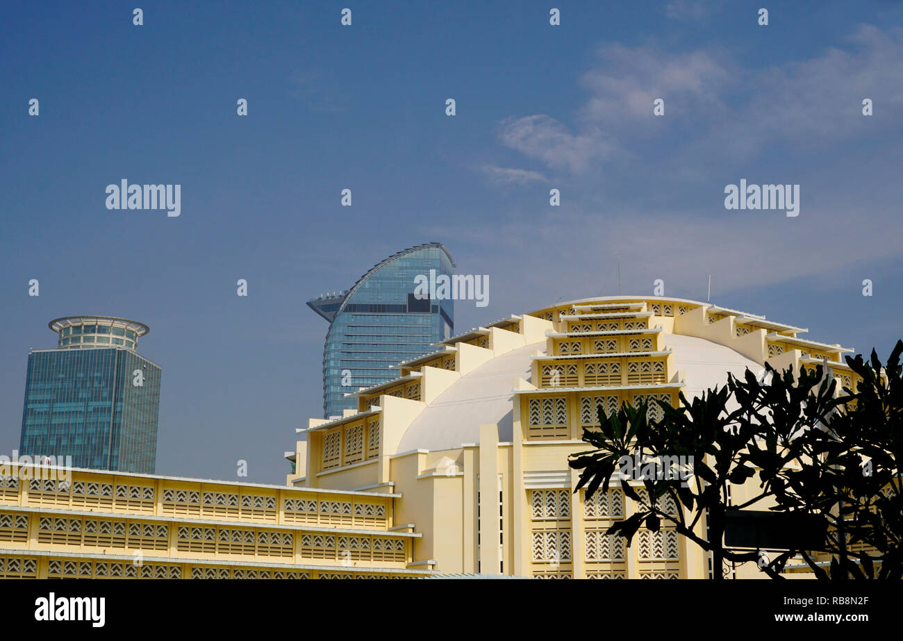 Art Deco Central market or Psar Thmei market in the city of Phnom Penh, Cambodia. Stock Photo