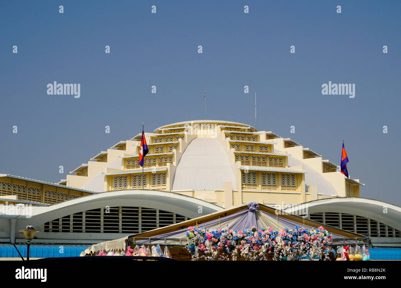 Art Deco Central market or Psar Thmei market in the city of Phnom Penh, Cambodia. Architect Van Molyvann. Stock Photo