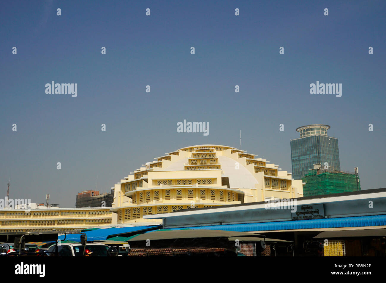 Art Deco Central market or Psar Thmei market in the city of Phnom Penh, Cambodia. Architect Van Molyvann. Stock Photo