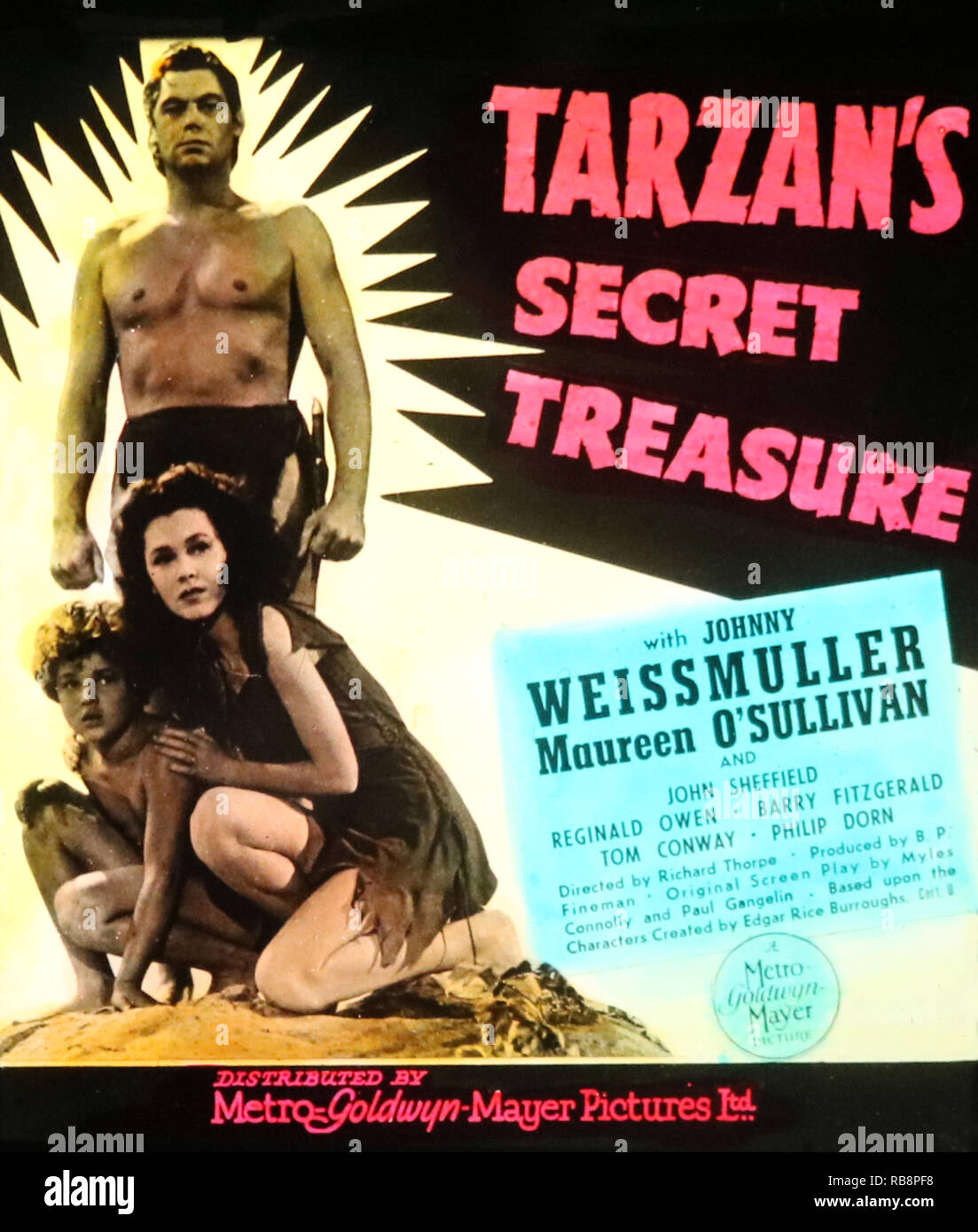 Johnny Weissmuller 'Tarzan's Secret Treasure' movie advertisement Stock Photo