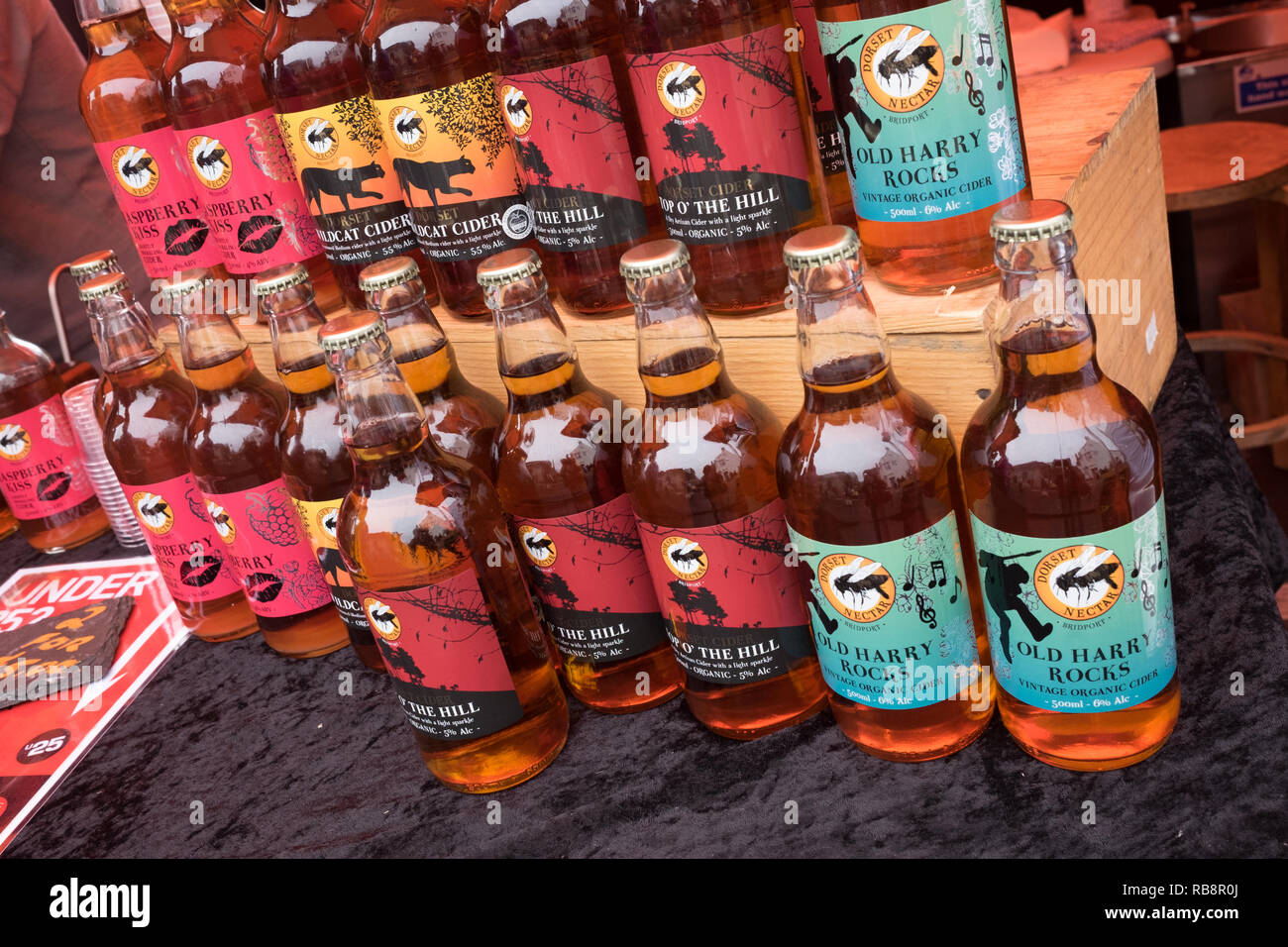 Bottles of cider at a market Stock Photo Alamy