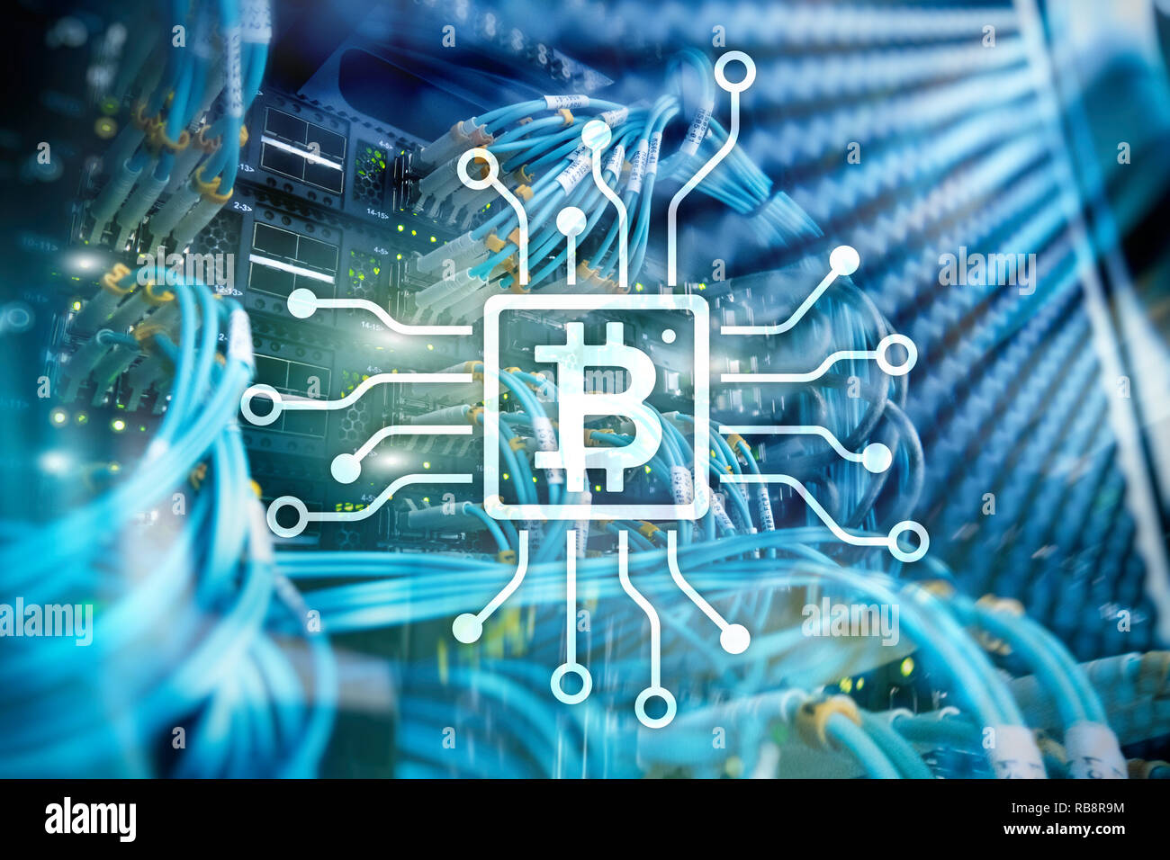 Bitcoin, Blockchain concept on server room background Stock Photo - Alamy