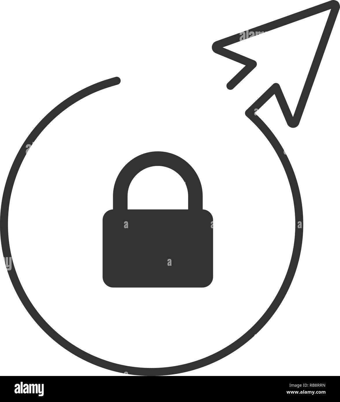 lock symbol in linear circle with arrow. Vector illustration isolated