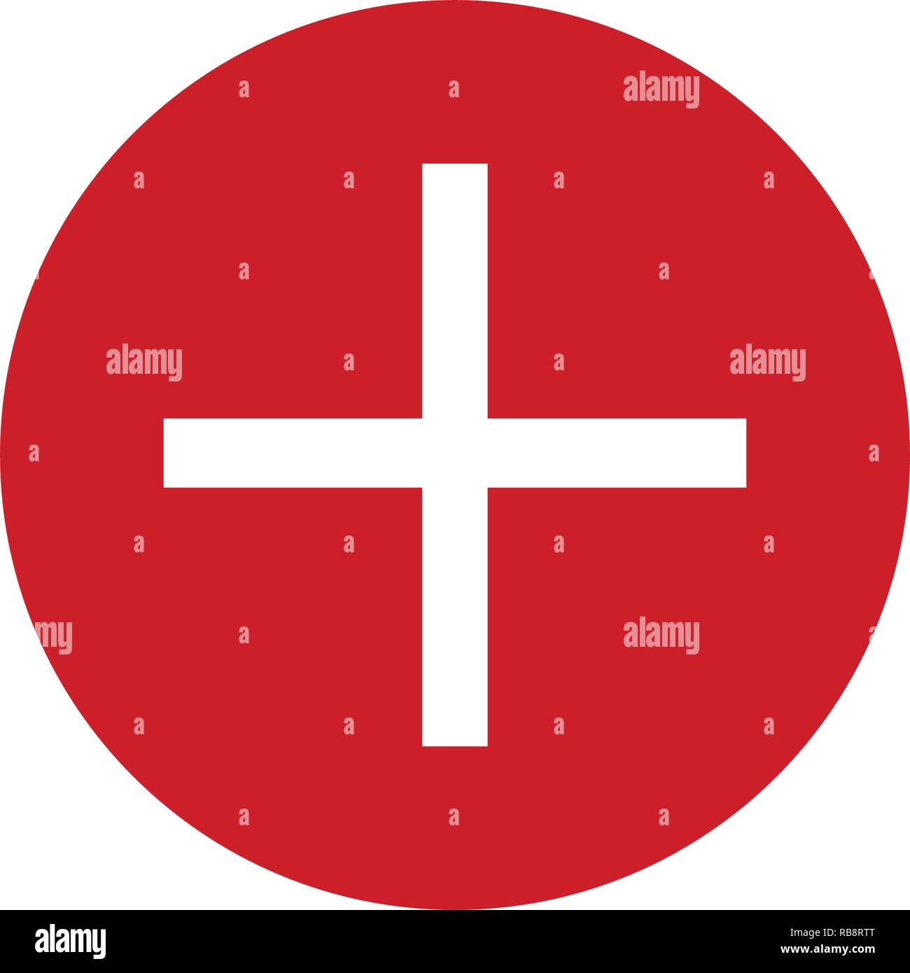 White Plus sign in red circle isolated on white background. Button with