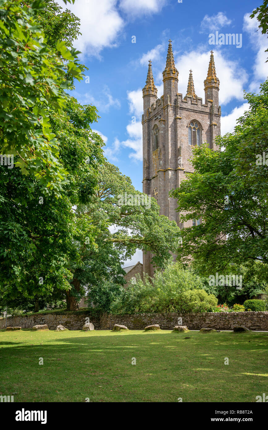 St Pancras church in Widecombe in the Moor, Dartmoor, Devon, UK Stock Photo