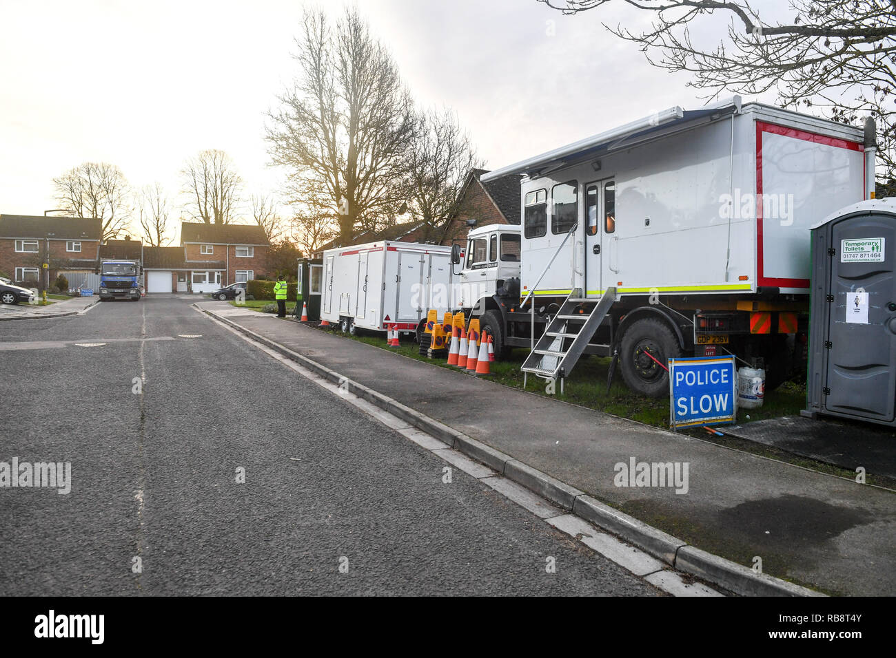 Army vehicles (right) and lorry carrying scaffolding (rear left) parked  outside the home of former Russian spy Sergei Skripal in Salisbury,  Wiltshire Stock Photo - Alamy