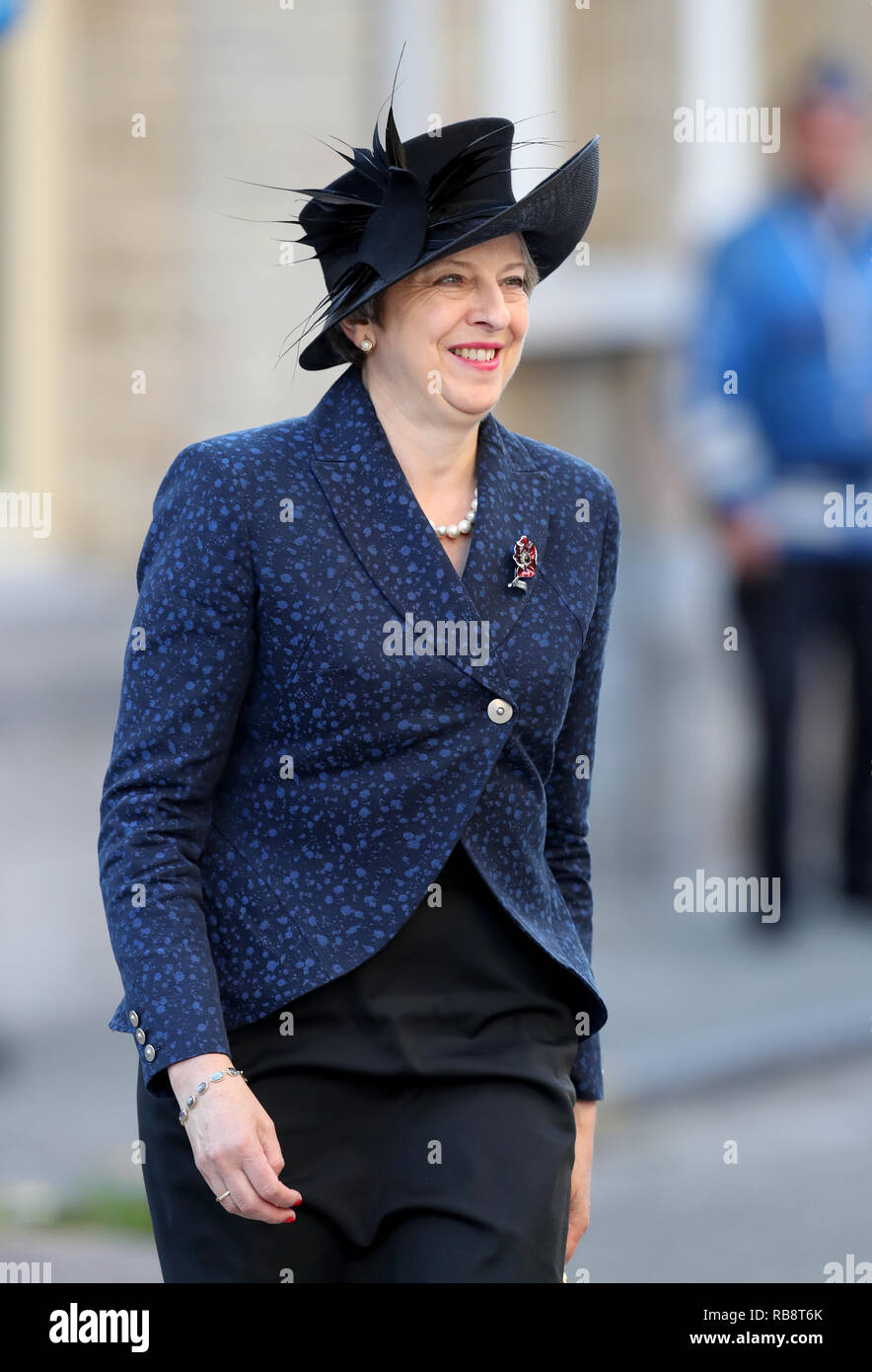 British Prime Minister Theresa May arrives at the Menin Gate in Ypres, Belgium, as she attends a Last Post Ceremony Stock Photo