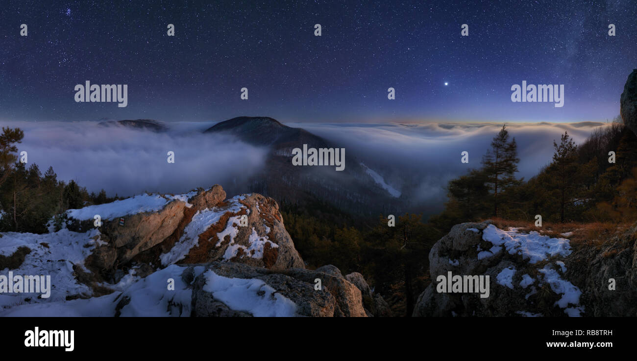 Night mountain panoramic view landcape Stock Photo