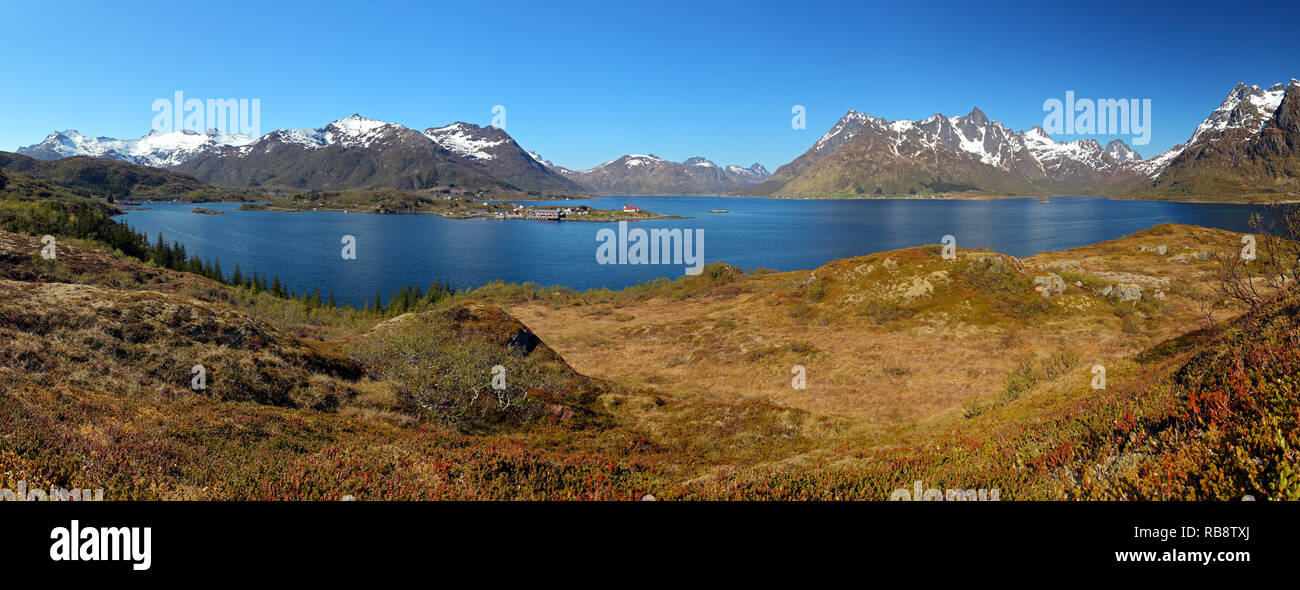 Panoramic view of Lofoten mountain Stock Photo