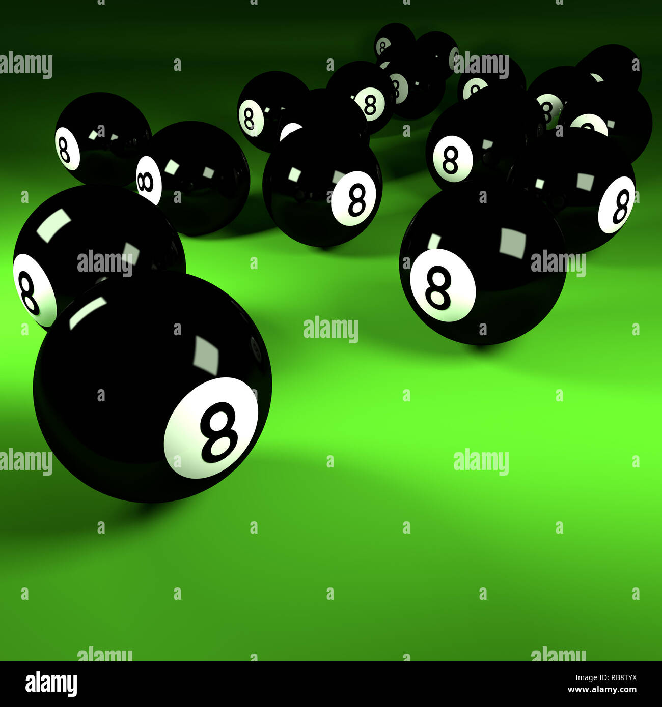 Black billiard balls with the number eight Stock Photo
