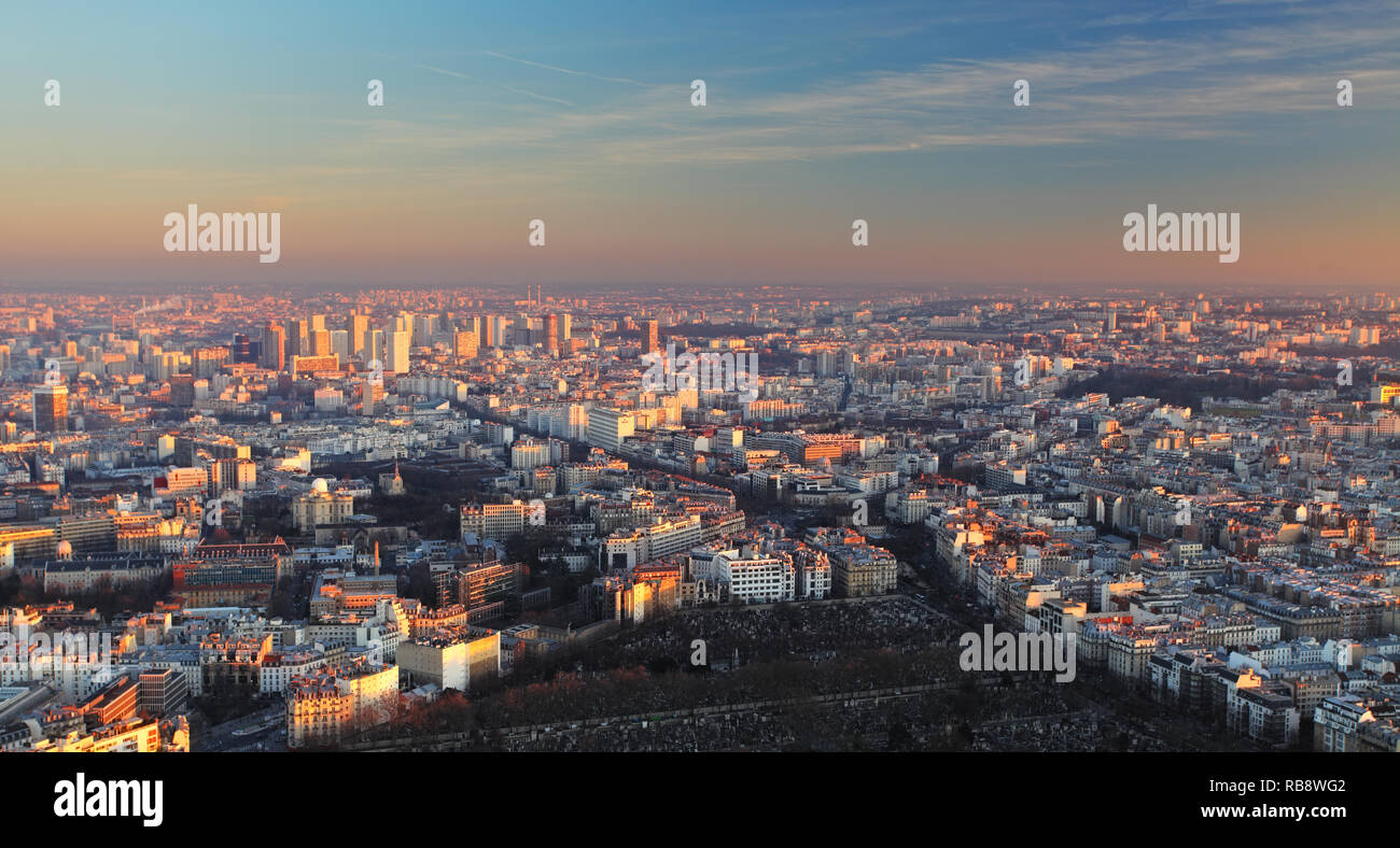 Paris city panorama - aerial view at sunset Stock Photo
