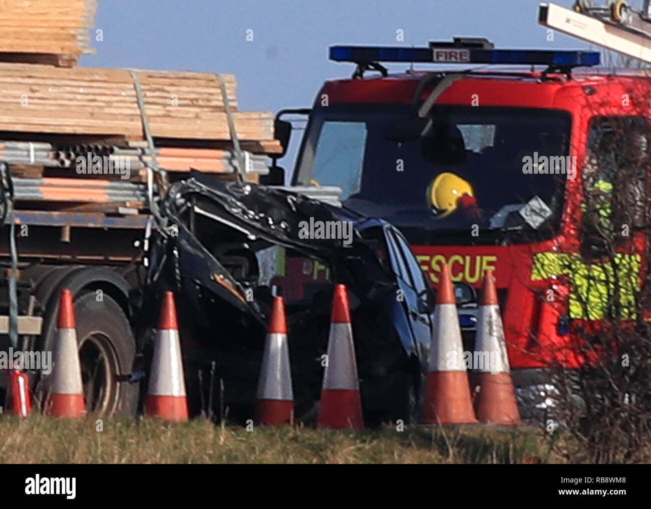 The scene of a multi vehicle crash on the M58 between J4 Skelmersdale