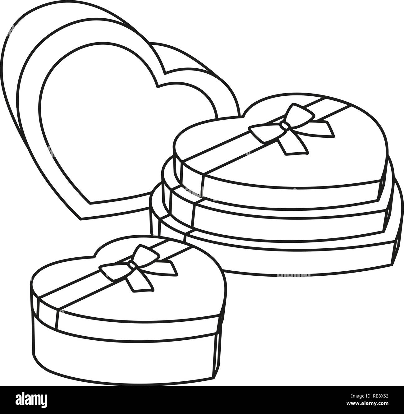 Line art black and white heart box collection Stock Vector