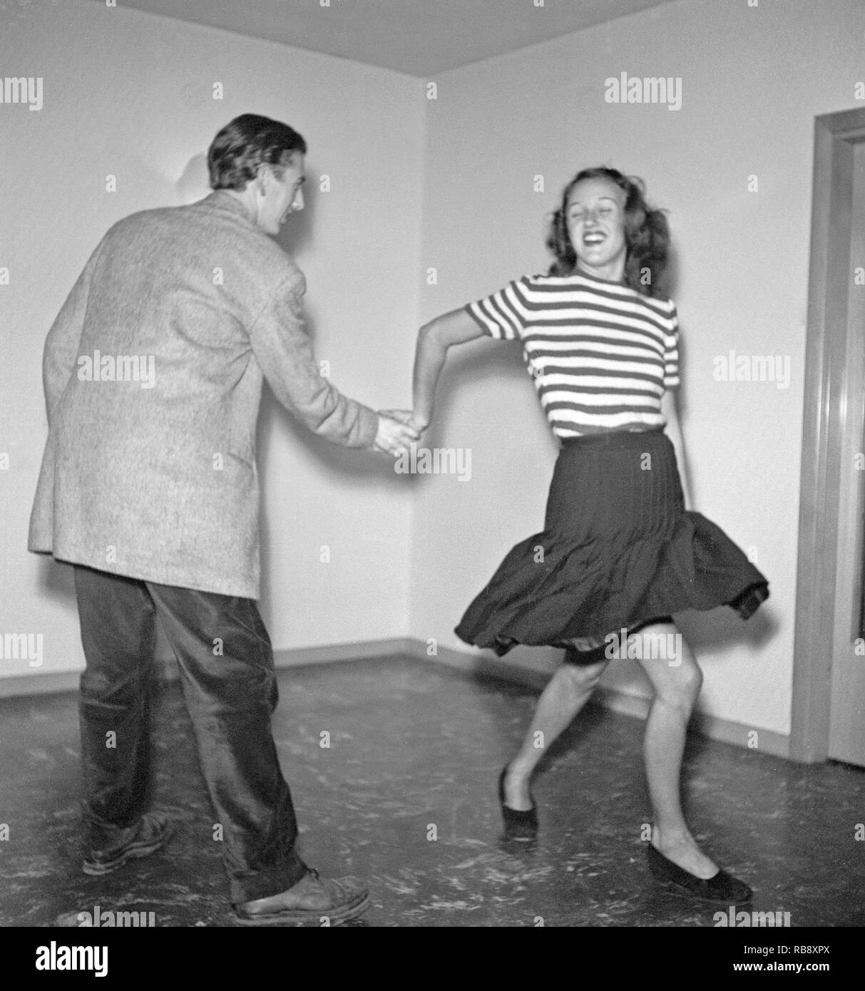 Jitterbug dance. A dance popularized in the United states and spread by American soldiers and sailors around the world during the Second world war. Pictured here Erik Danielsen and Miss Gunvor Johansson when dancing the Jitterbug dance 1944. Photo: Kristoffersson ref K100-2 Stock Photo