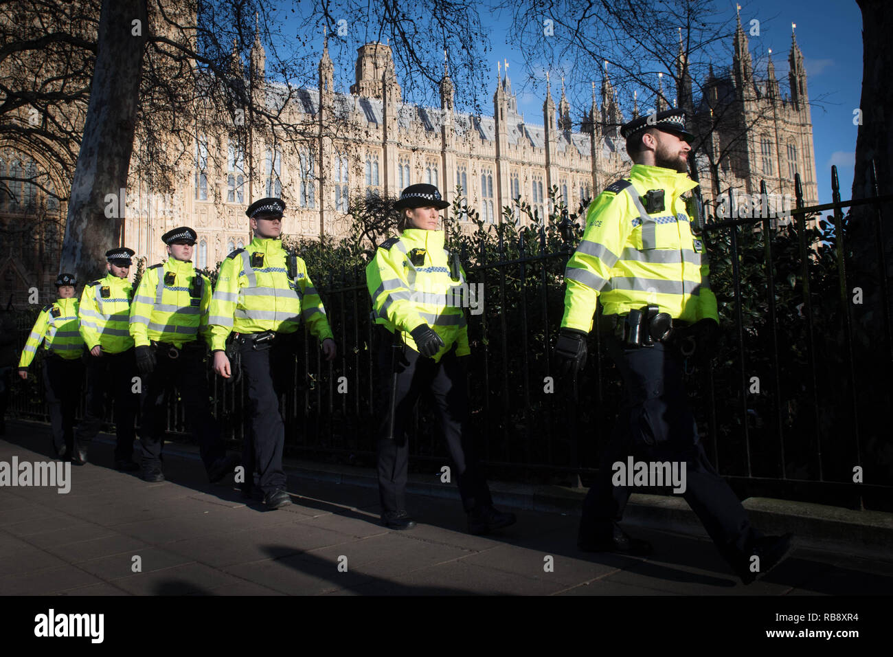Metropolitan Police officers stand outside the Houses of Parliament in ...