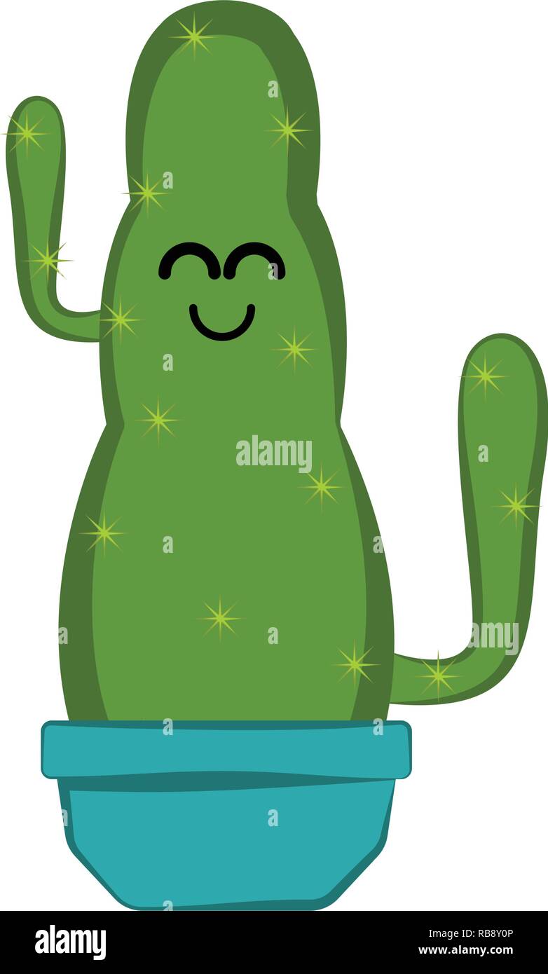 Happy cactus in a flower pot. Vector illustration design Stock Vector ...