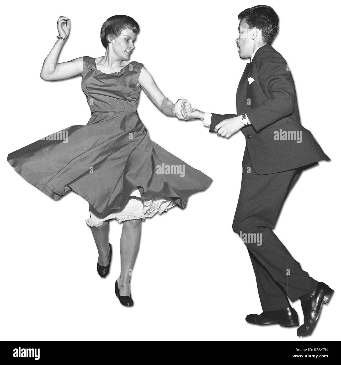Dancing in the 1950s. A young couple is dancing and moving to the music. Sweden Photo Kristoffersson.  Ref CC22-8 Stock Photo