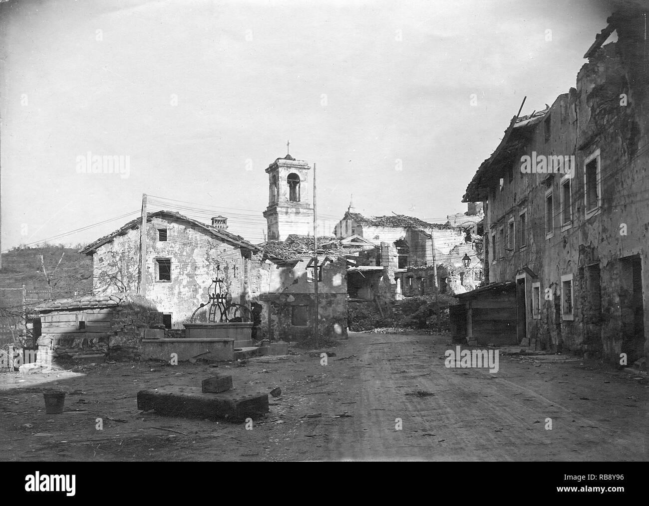 WW1-Village Pevma (Gorizia) destroyed in the world war one. Stock Photo