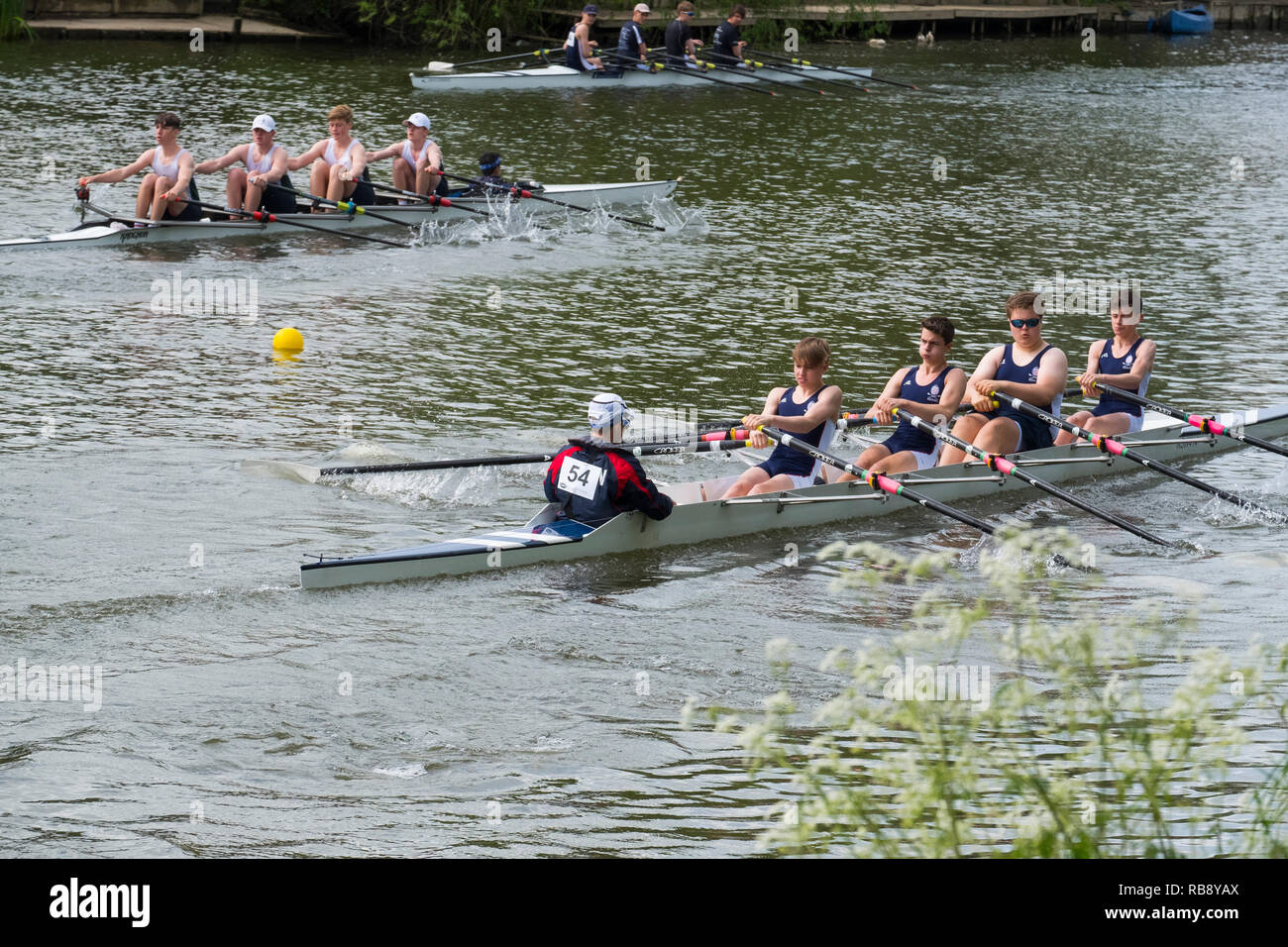 Rowing crews competing at Shrewsbury Regatta on the River Severn at