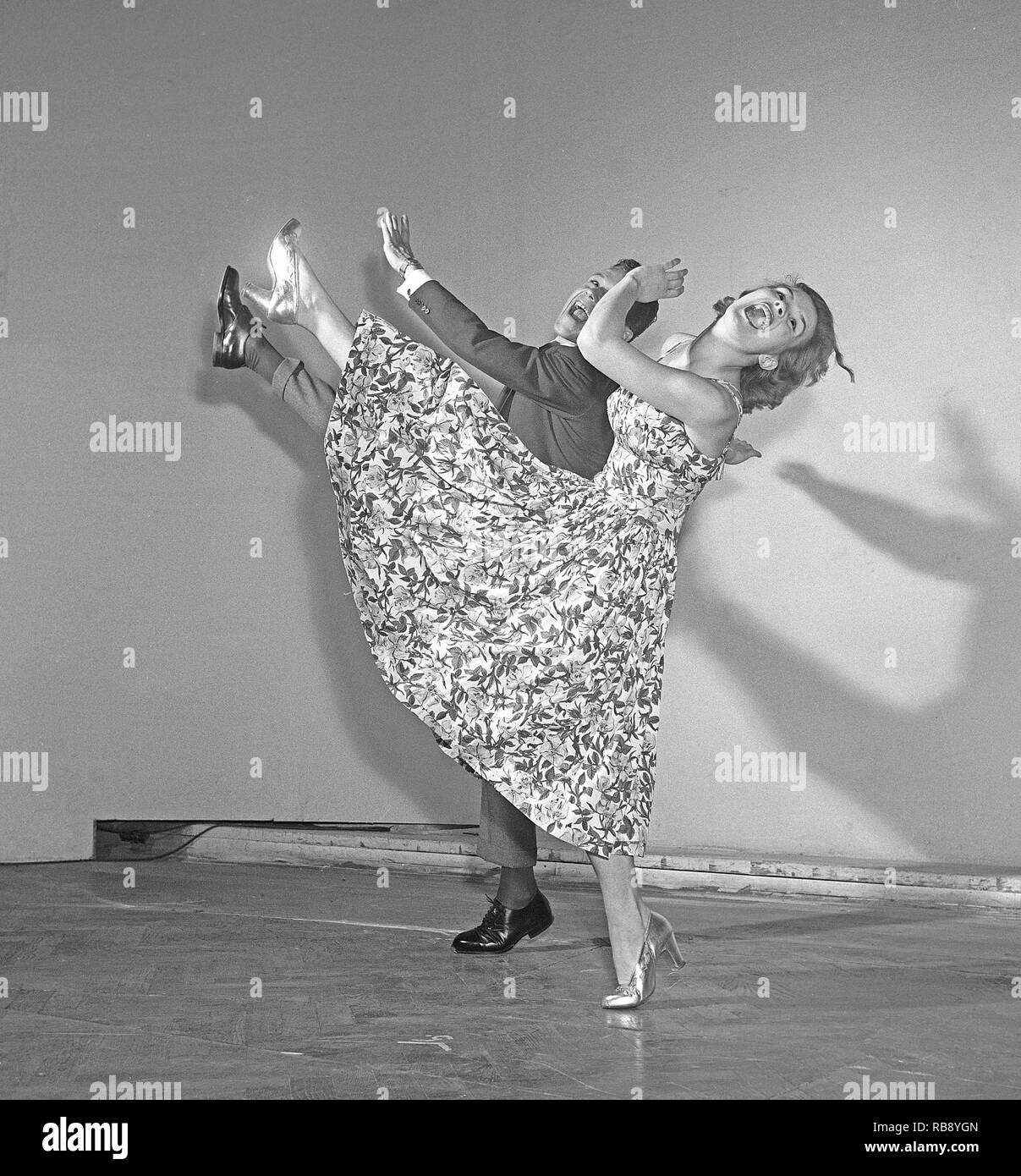 Charleston dance. A Dance named for the harbor city of Charleston, South Carolina and was popularized in the United States by a 1923 tune called The Charleston. The peak for the Charleston as a dance by the public was mid 1926 to 1927. Pictured Sonja Stjernquist and John Ivar Deckner dancing the Charleston 1950.  Photo Kristoffersson ref BA67-12 Stock Photo