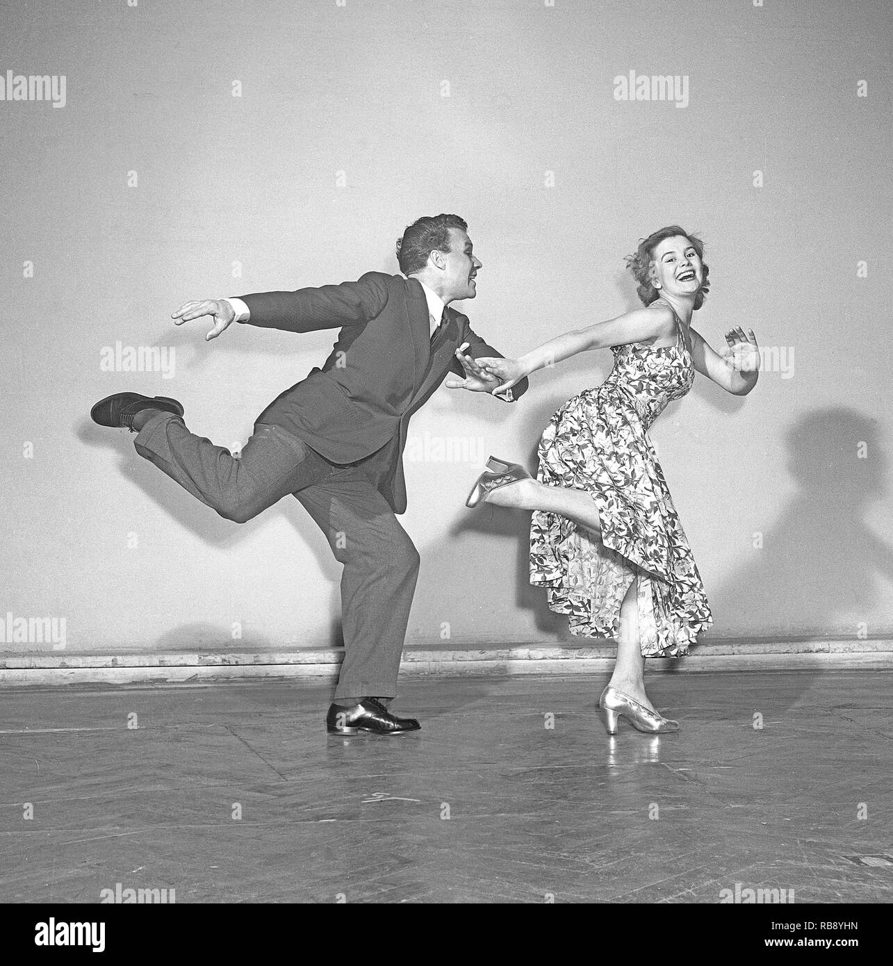 Charleston dance. A Dance named for the harbor city of Charleston, South Carolina and was popularized in the United States by a 1923 tune called The Charleston. The peak for the Charleston as a dance by the public was mid 1926 to 1927. Pictured Sonja Stjernquist and John Ivar Deckner dancing the Charleston 1950.  Photo Kristoffersson ref BA68-5 Stock Photo