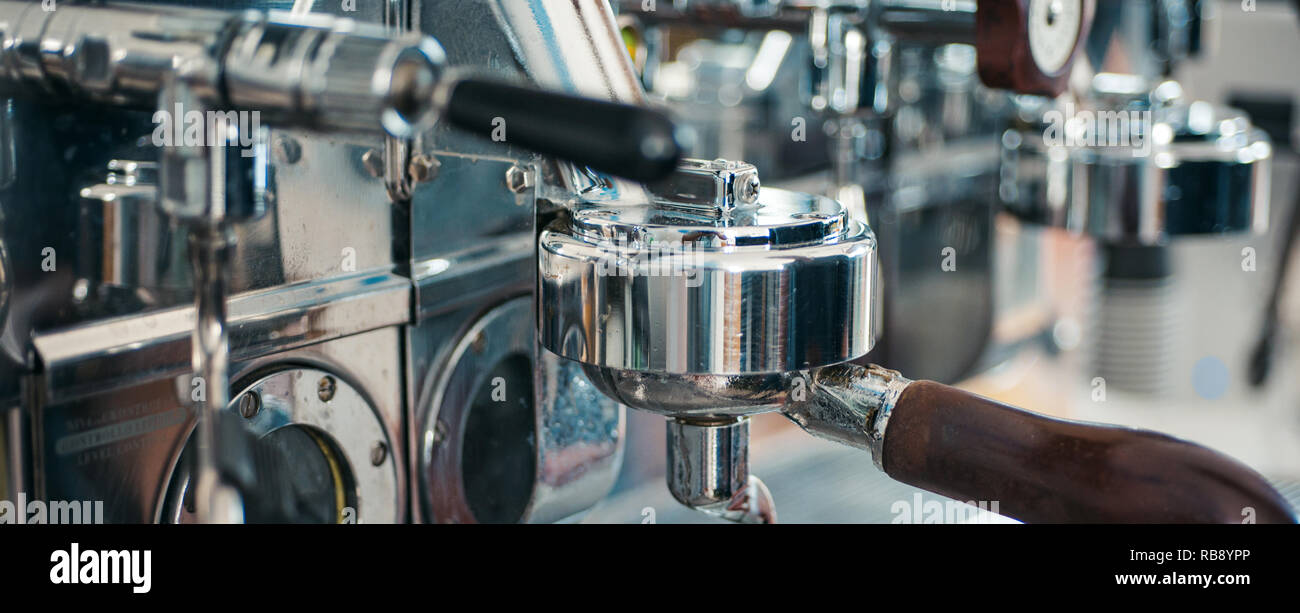 Espresso machine parts. Commercial coffee machine. Coffee maker in