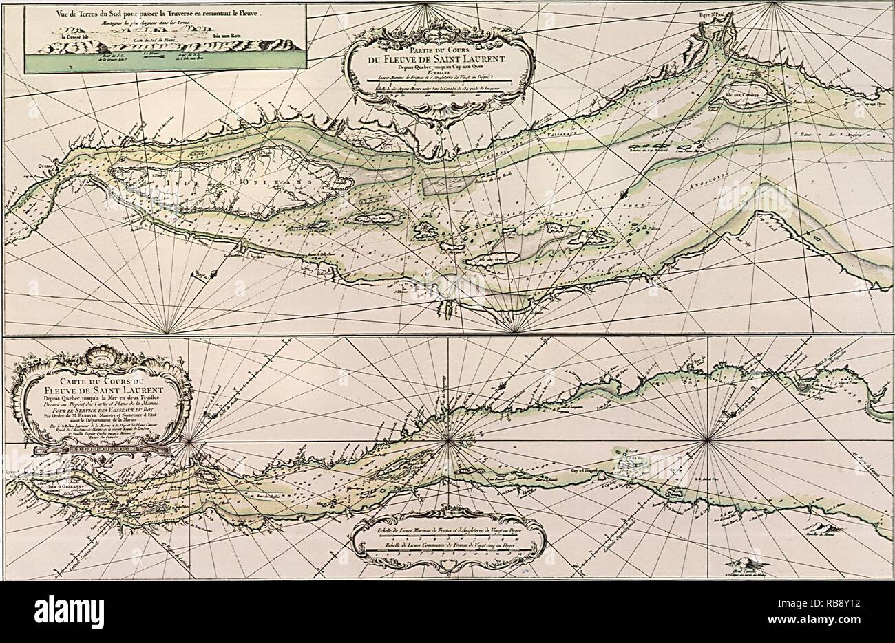 Map of the River St. Laurence, Canada 1761 Stock Photo