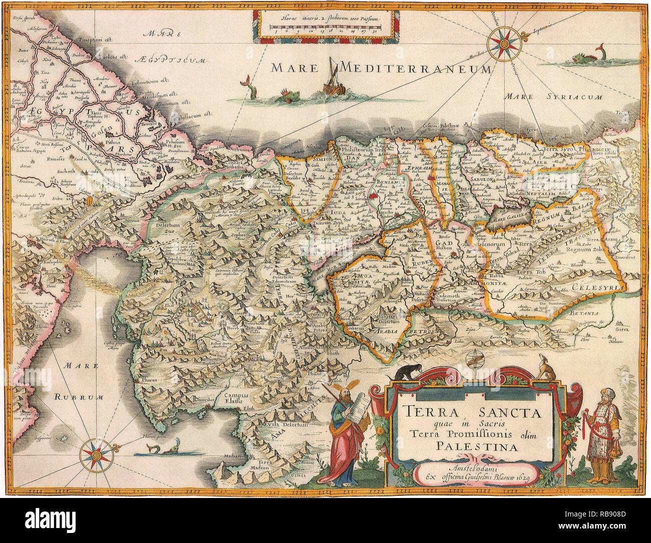 Map of Palestine 1629 Stock Photo