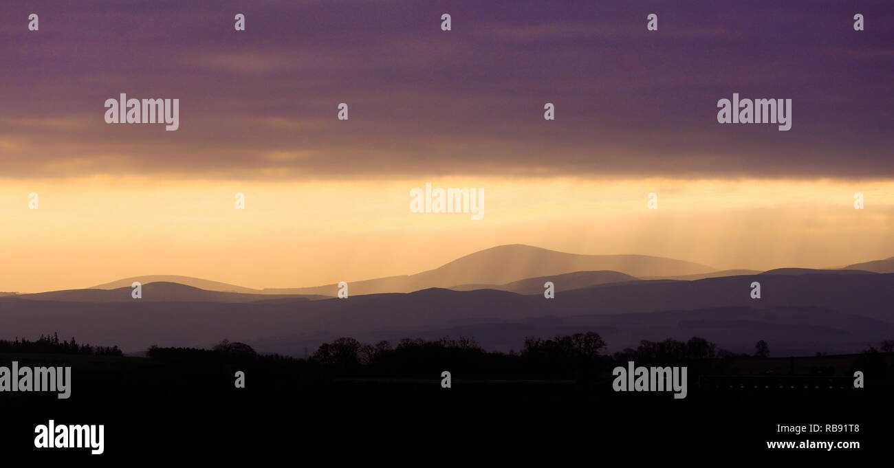 The Cheviot Hills viewed from Foulden on the Scottish Border Stock Photo