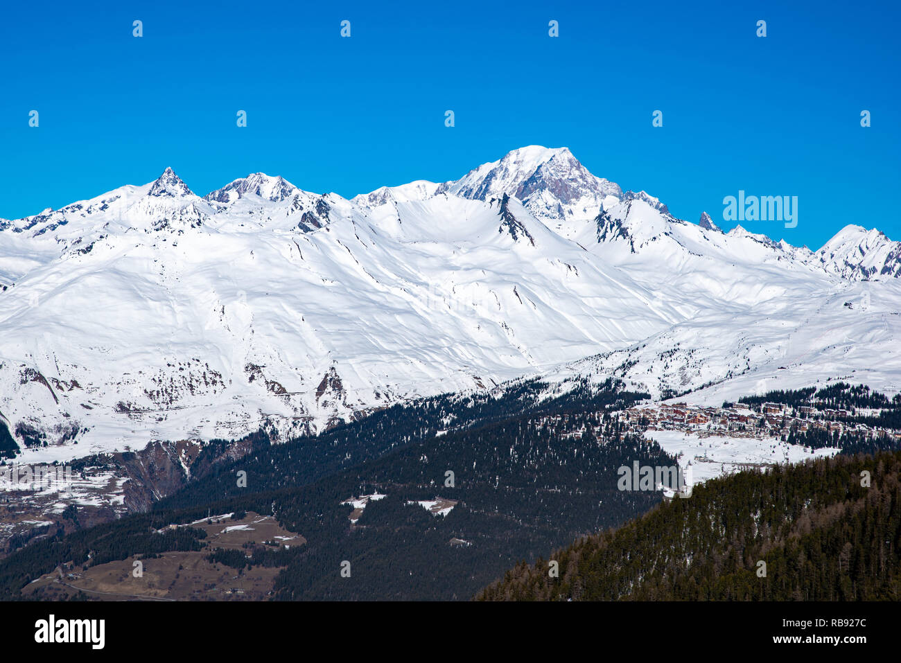 Mont Blanc in Savoie, France, the highest mountain in the Alps and in Europe west Stock Photo