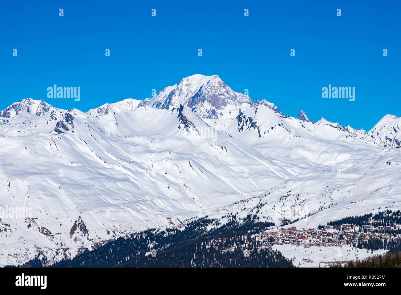 Mont Blanc in Savoie, France, the highest mountain in the Alps and in Europe west Stock Photo