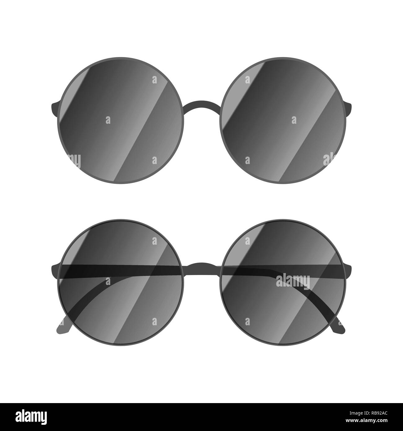 Round glossy sunglasses with black rim isolated on white Stock Vector