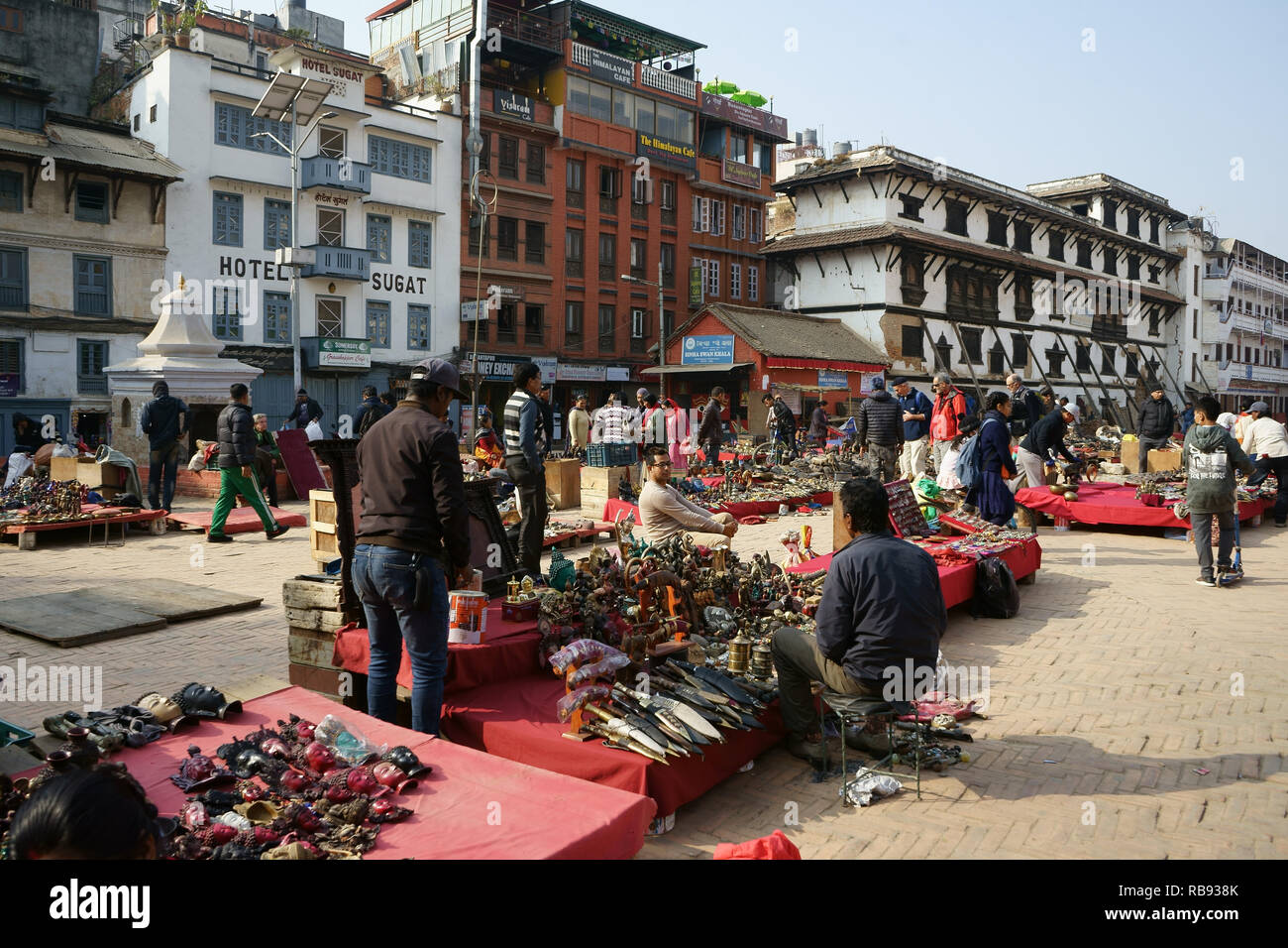 Souvenir market for tourists on Durbar square or Basantipur square, in front of the old Royal Palace, Kathmandu, Nepal Stock Photo