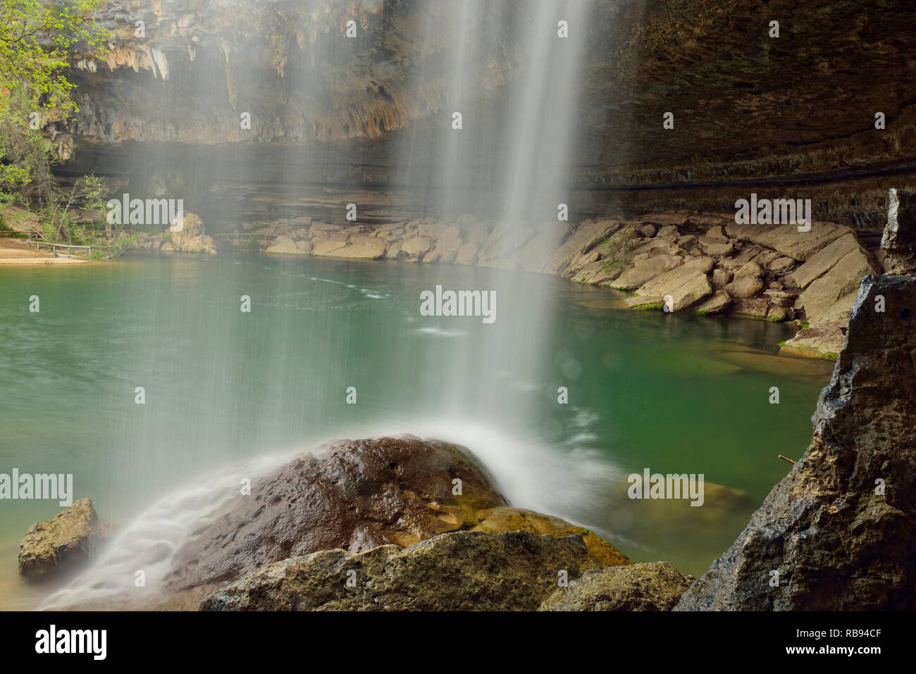 Hamilton Creek Waterfall and Hamilton Pool, Hamilton Pool Preserve Travis County Parks, Texas, USA Stock Photo