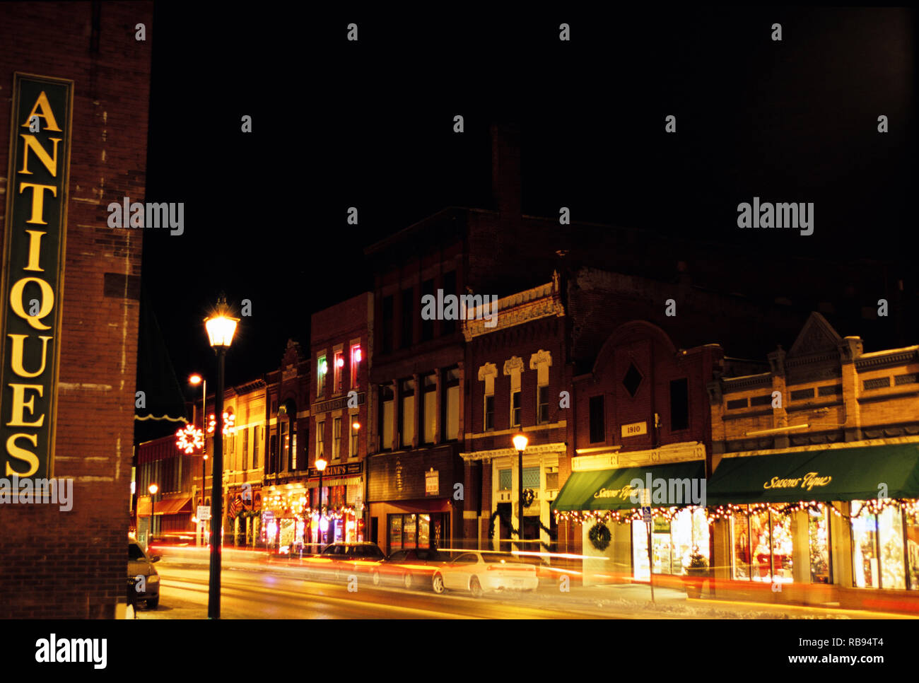 Downtown historical Stillwater Minnesota at night Stock Photo