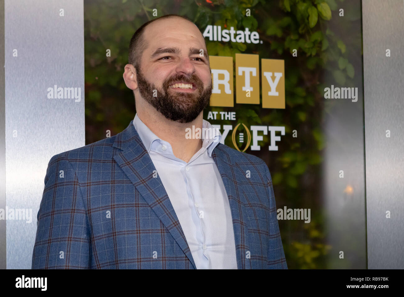 Santa Clara, California, USA. 5th Jan, 2019. January 05, 2019 - San Jose, California, U.S. - ESPN analyst Mike Golic Jr enters the Allstate Party at the Playoff on the blue carpet prior to the College Football Playoff National Championship game between the Clemson Tigers and the Alabama Crimson Tide at Levi's Stadium, Santa Clara, California. Credit: Adam Lacy/ZUMA Wire/Alamy Live News Stock Photo