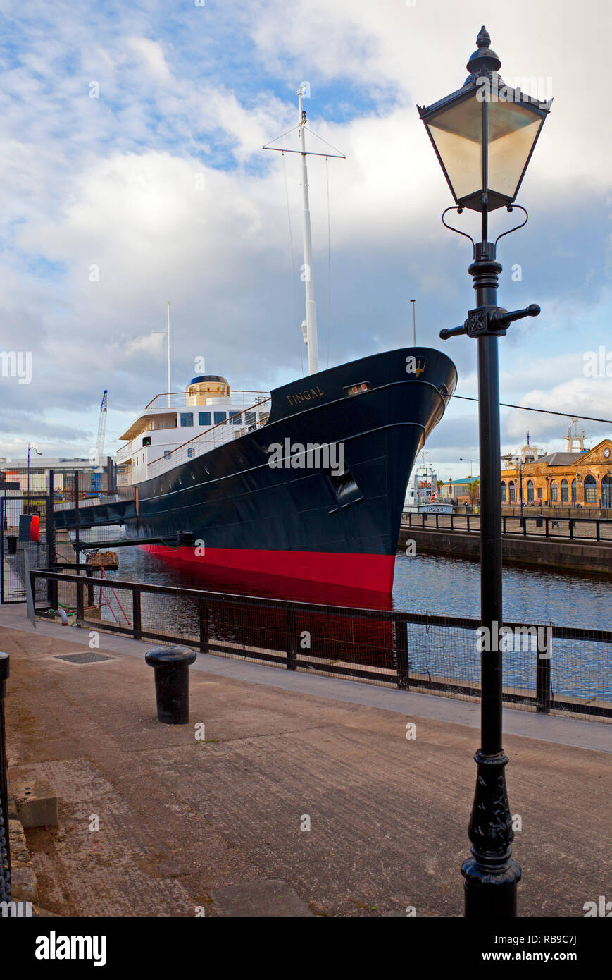 Edinburgh, Leith, Scotland, UK. 8 January 2019. Reservations opened this week for overnight stays on the five-star ship MV Fingal in Leith, moored near sister ship the Royal Yacht Britannia. Fingal a luxury floating hotel berthed in Leith on Edinburgh's waterfront, transformed into an exquisite 23 cabin boutique hotel and an exclusive function venue by the award winning team at the Royal Yacht Britannia. Stock Photo