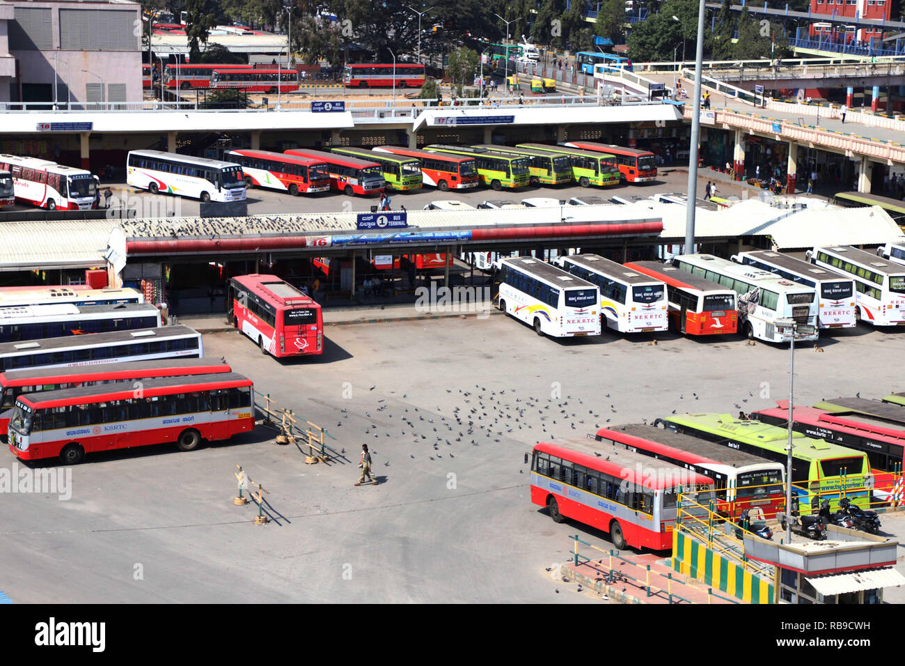 Bangalore, India. 8th Jan, 2019. Buses are parked at a main bus station in Bangalore, India, Jan. 8, 2019. A two-day nationwide strike called by Central Trade Unions (CTUs) began Tuesday in India to protest against the government's alleged anti-worker policies and unilateral labor reforms. Credit: Stringer/Xinhua/Alamy Live News Stock Photo